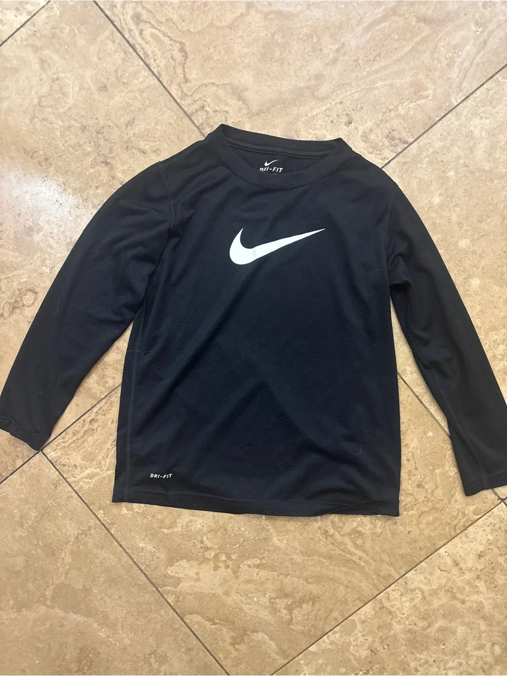 Nike Black Long-Sleeve Dri-FIT Tee with White Swoosh